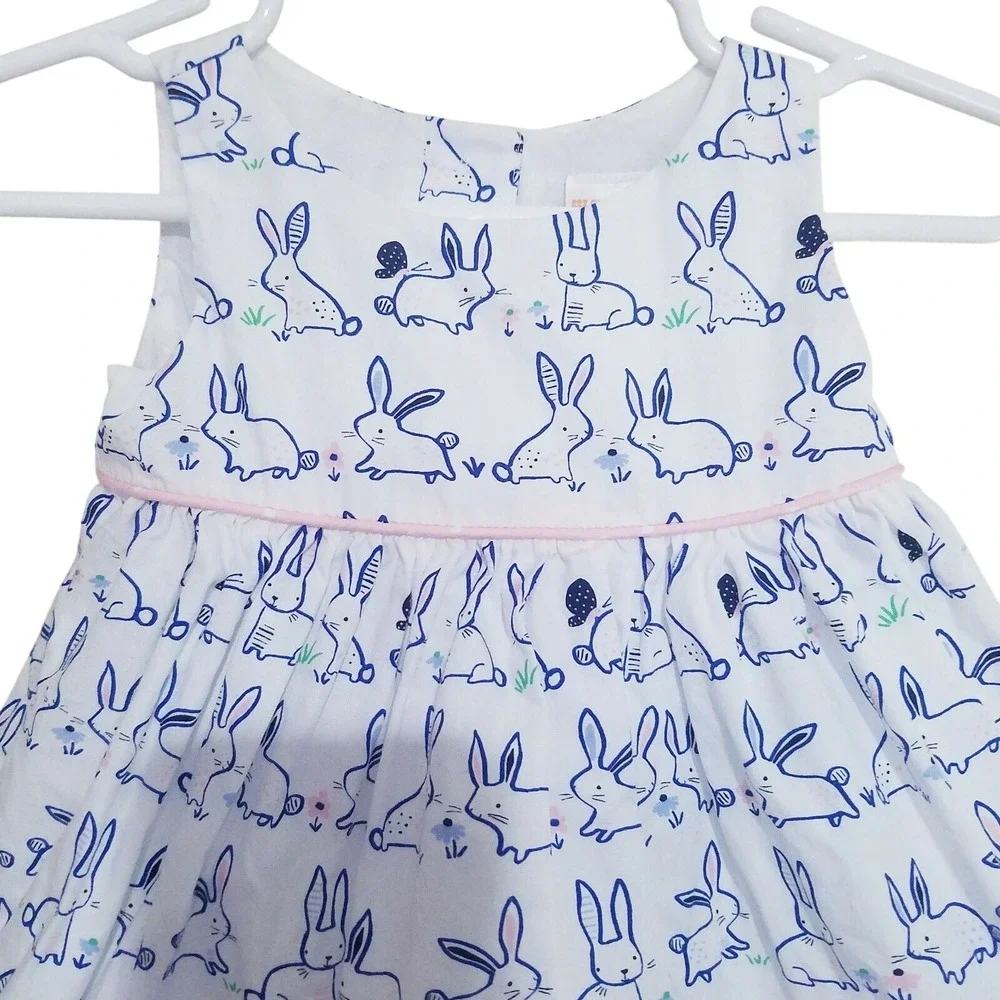 Gymboree Baby Girl White Blue Bunny Rabbit Cotton Dress 3-6 Month Summerer